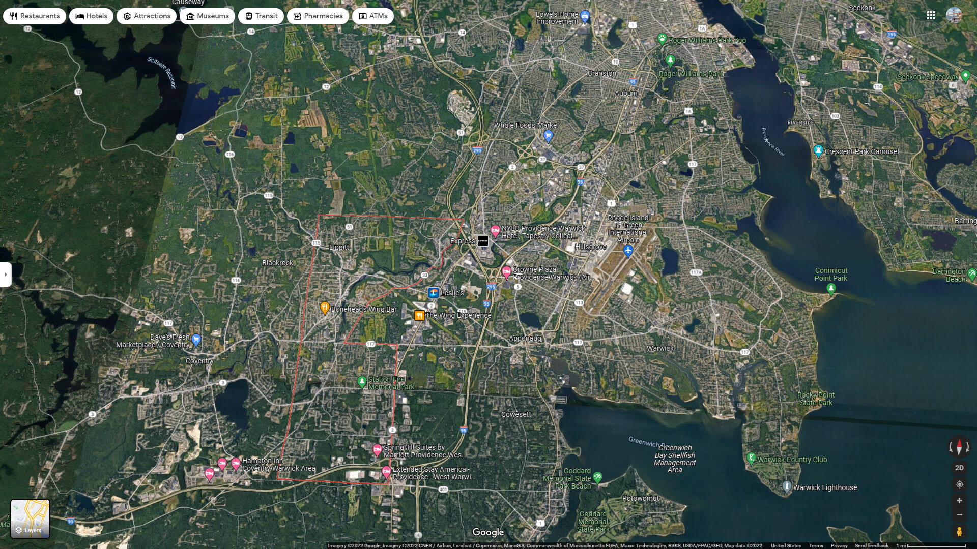 West Warwick Town Aerial Map Rhode Island